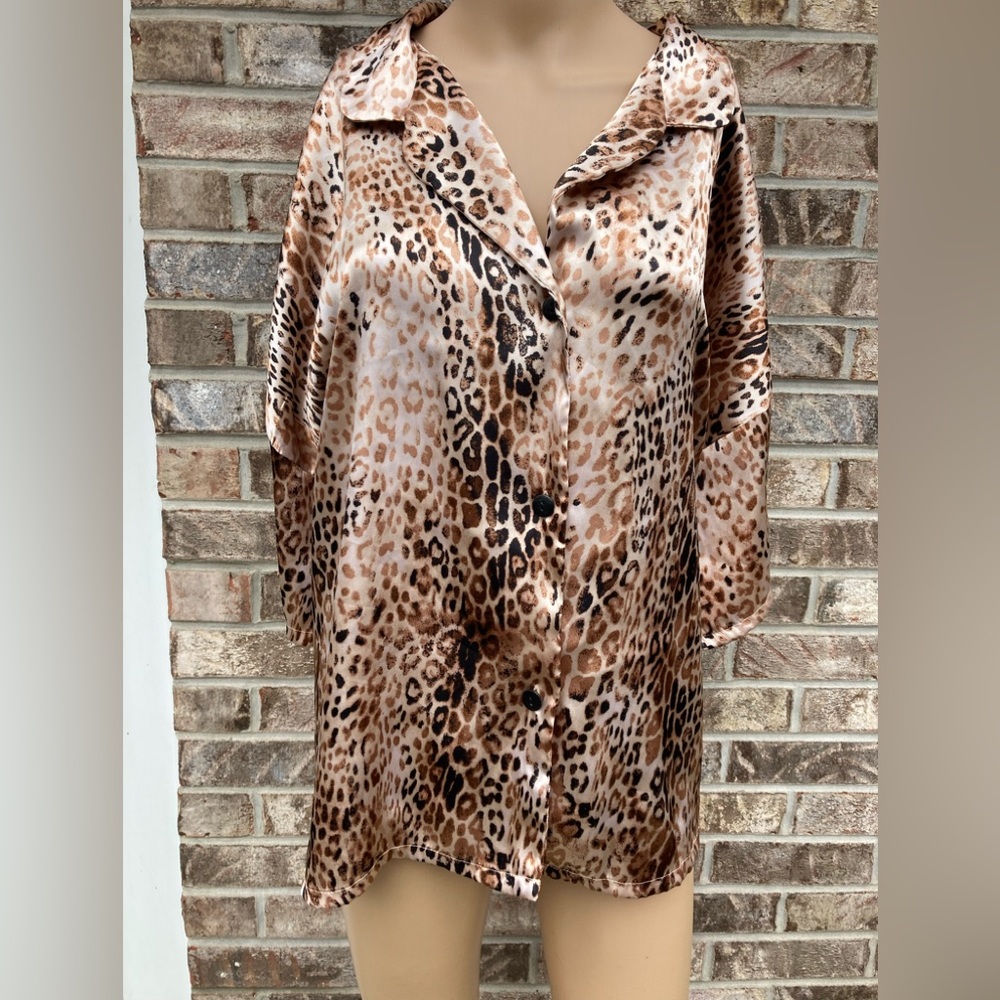 3X Animal Print Silky Pajama Top